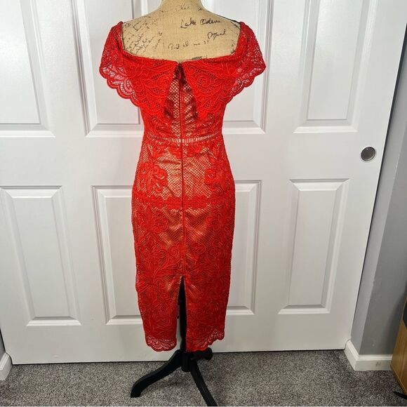 Sz S Stylestalker Stella Midi Off the Shoulder Red Lace Dress $241 MSRP - Picture 6 of 15